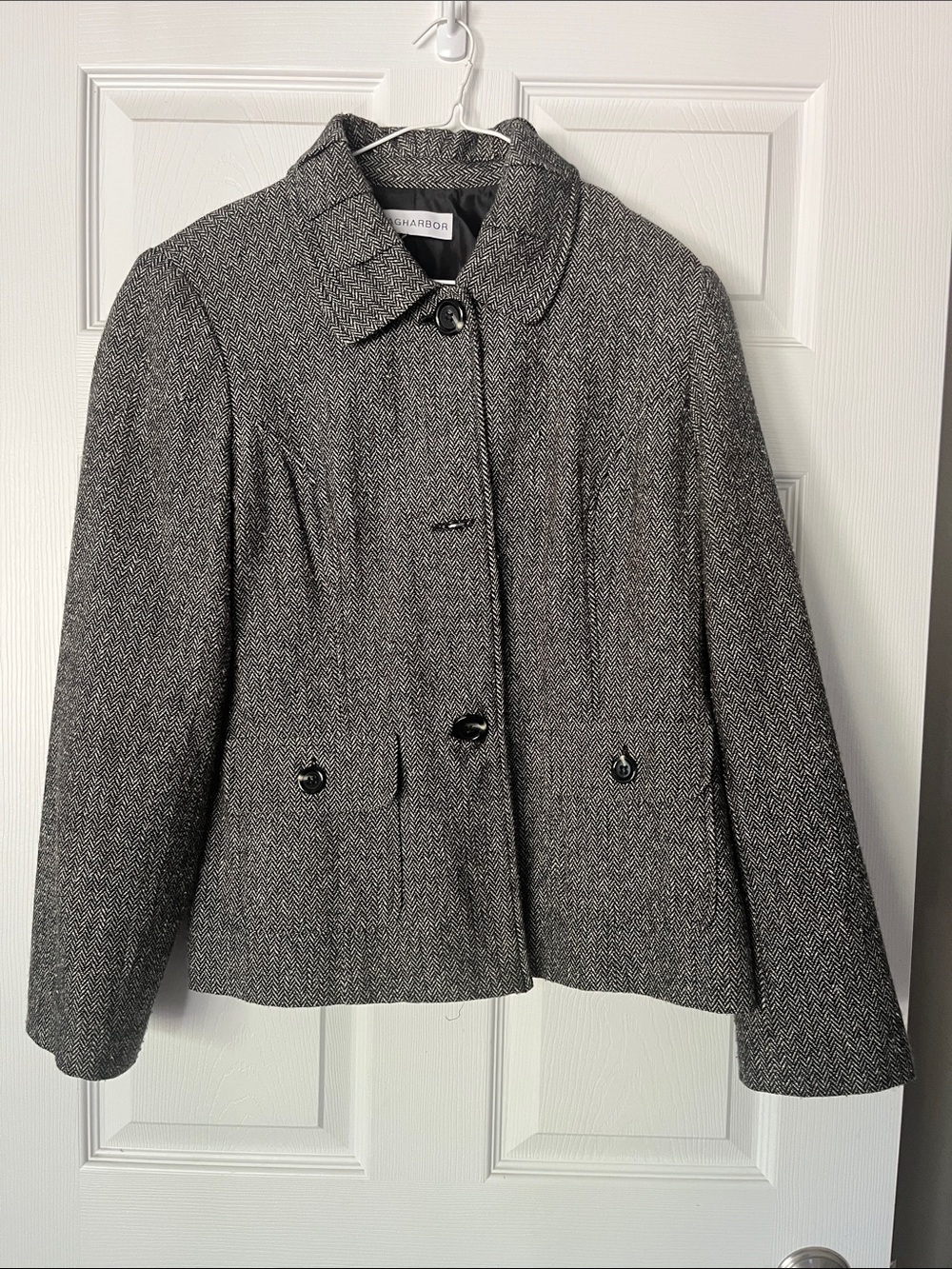 Sag Harbor Black & White Herringbone Blazer Size L Women’s Washable